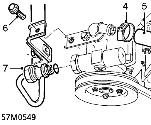Power steering pump – Position container to collect fluid loss.