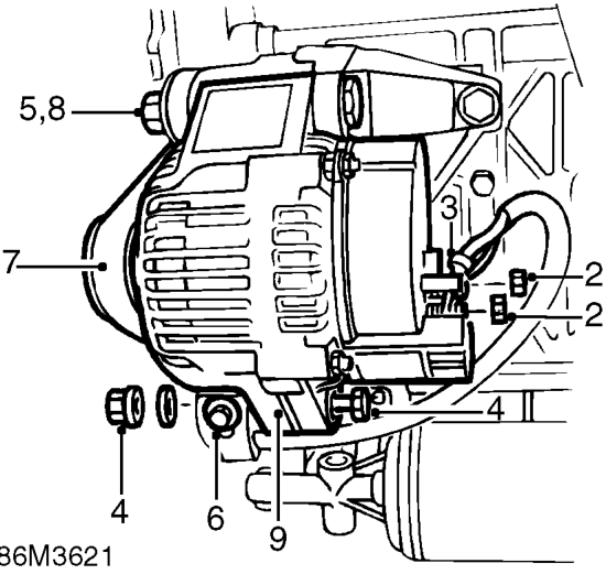 Alternator - models without air conditioning – Disconnect battery earth lead.