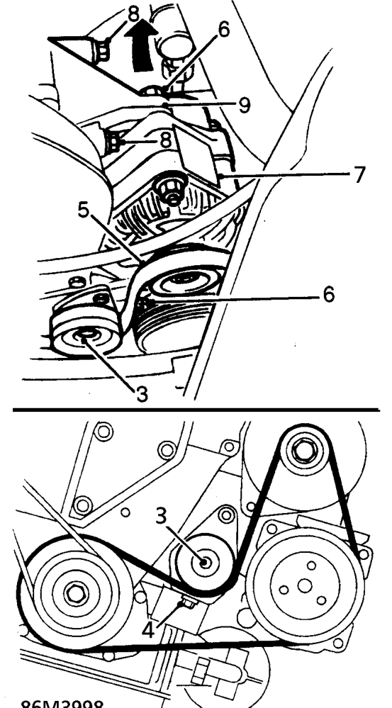 Alternator - models with air conditioning – Raise front of vehicle.