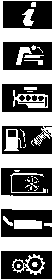 Car maintenance symbols: info, seatbelt, engine, fuel, radiator, exhaust, transmission