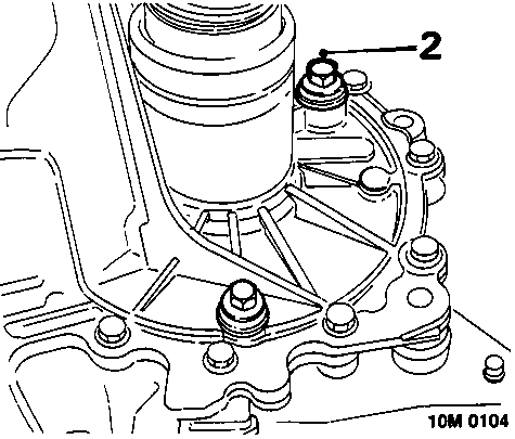 Detail view of gearbox filler/level plug area, labeled 10M 0104