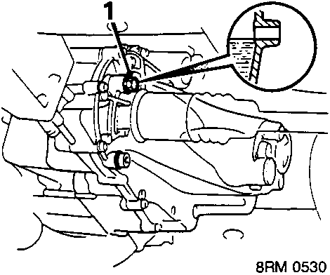 View of gearbox filler/level plug with callout 1, labeled 8RM 0530