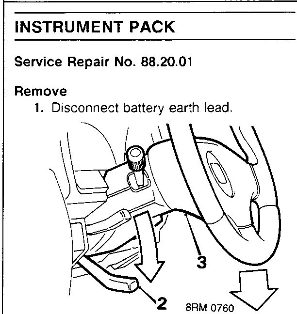 Diagram showing release of column height adjuster and lowering of steering column