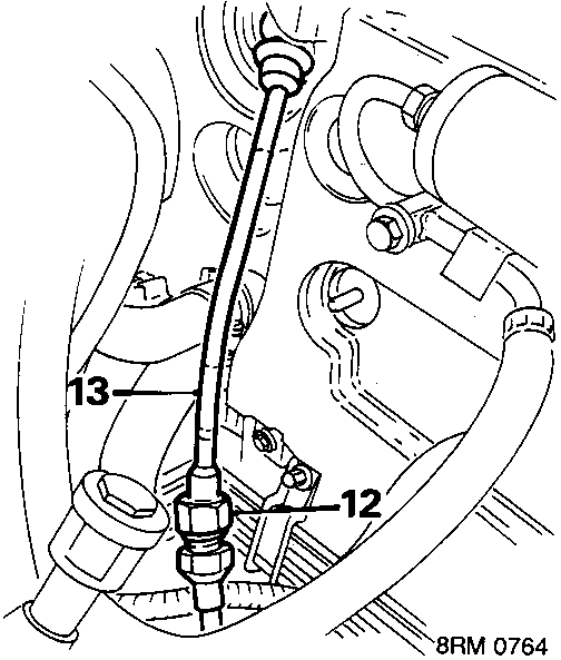 Diagram showing speedometer cable connection at bulkhead for 1.4 engine only