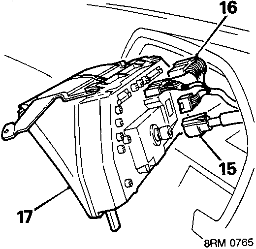Diagram showing depression of locking prong and disconnecting of multiplugs from instrument pack