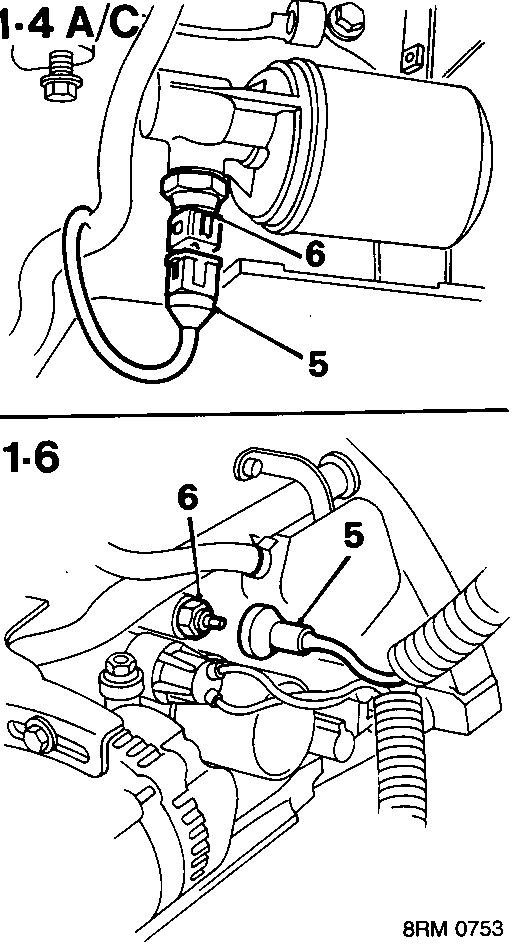 Illustrates A/C compressor mounting and connection points