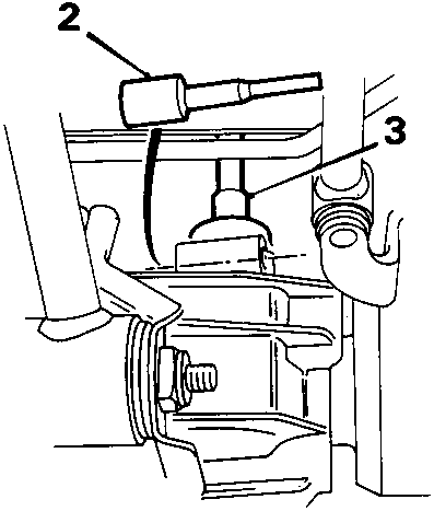 Diagram showing speedometer cable connection at gearbox, with callout numbers 2 and 3