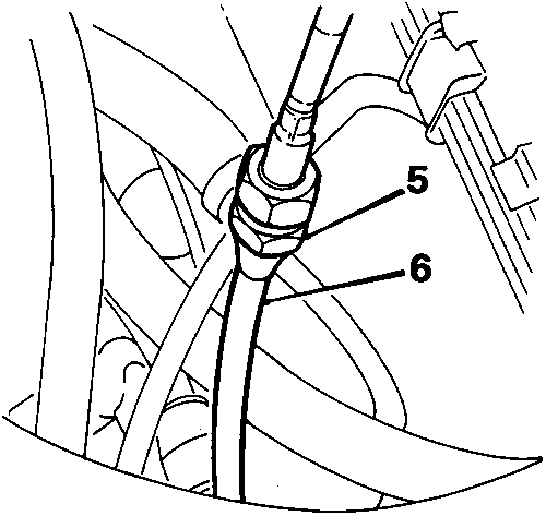Diagram showing speedometer cable connection with callout numbers 5 and 6, reference 8RM 0769