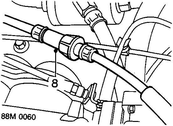 Diagram showing speedometer cable halves connection with callout number 8, reference 88M 0060