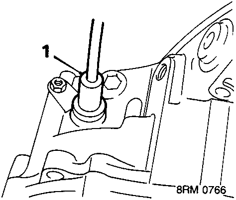 Diagram showing the gearbox end of the speedometer cable with callout number 1 pointing to the cover.