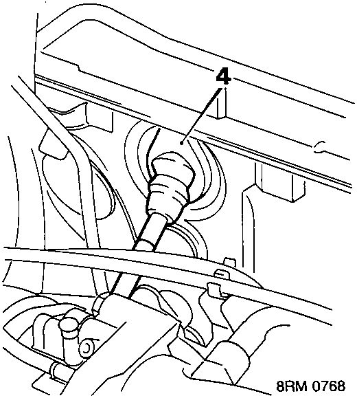 Diagram showing speedometer cable connection at bulkhead, callout 4