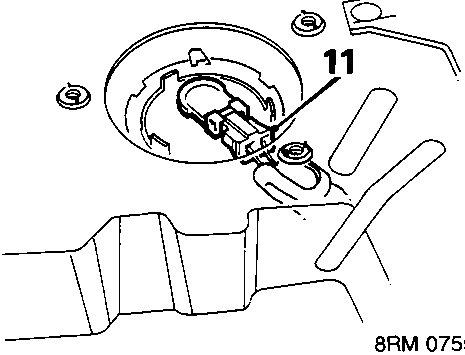 Diagram showing multiplug connector being disconnected from fuel gauge tank unit, callout 11