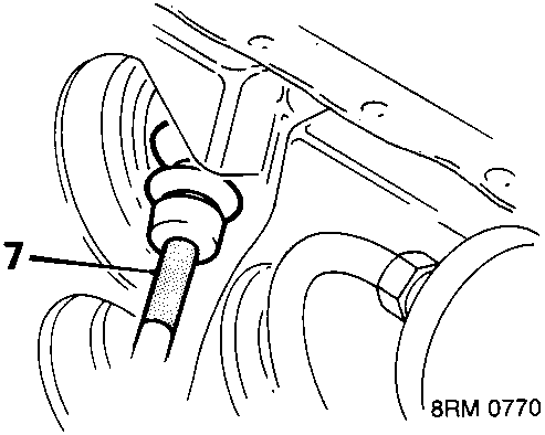 Diagram showing speedometer cable being drawn through grommet at bulkhead, callout 7