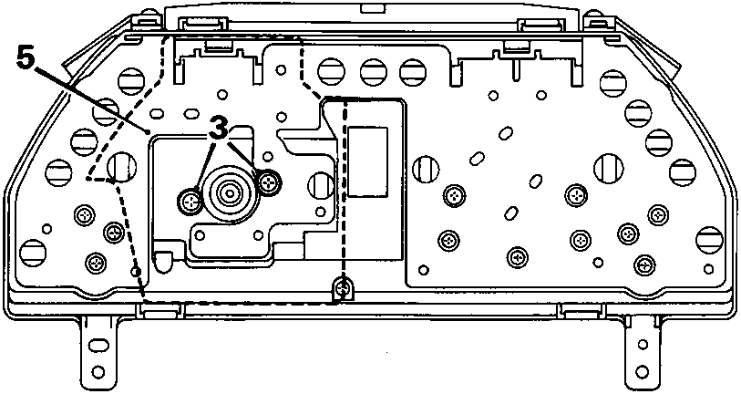 Diagram of the rear of an instrument pack showing internal components and mounting points, with callout numbers 3 and 5 visible.