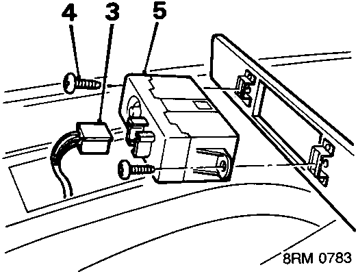 Diagram showing the clock unit removed from the fascia, with callouts for the multiplug (3), screws (4), and the clock (5).