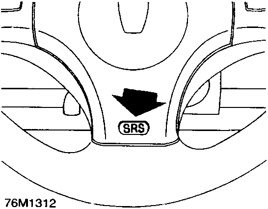 Diagram of a steering wheel pad showing an arrow pointing to the SRS warning light symbol