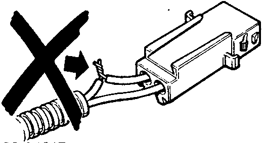 Diagram showing a wiring connector being pulled apart incorrectly, marked with a large cross