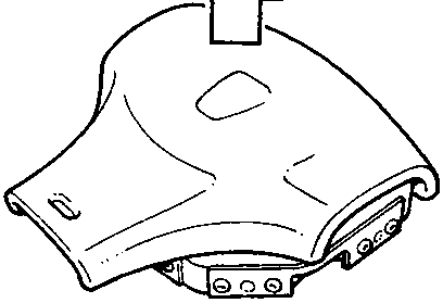 Diagram showing an airbag module with a square marker on its top surface