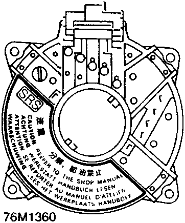 Circular slip ring component with warning labels printed around its perimeter in multiple languages including English, French, German, Japanese, and Dutch.