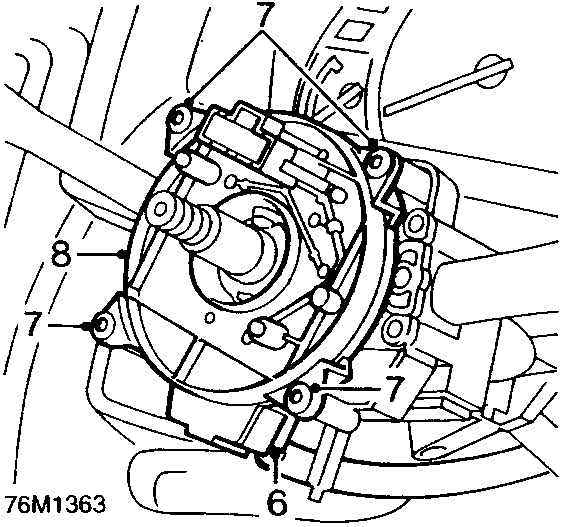 Diagram of the slip ring and column switch assembly showing numbered callouts 6, 7, and 8.