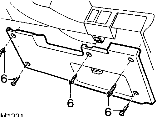 Diagram showing the fusebox cover with five screws (6) securing it to the fascia.