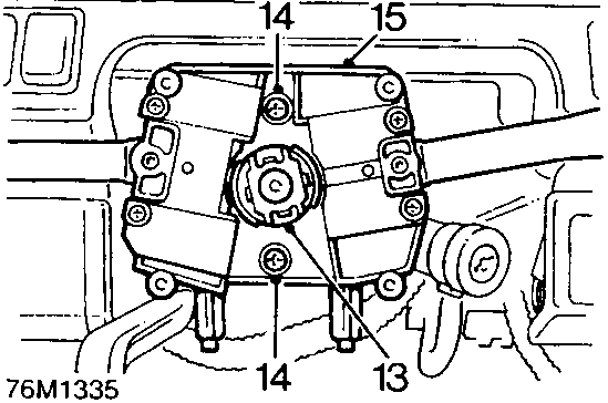 Diagram of steering column switch assembly showing components 13, 14, and 15