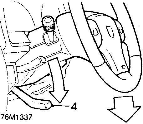 Diagram showing the lowering of the steering column and adjustment lever (component 4)