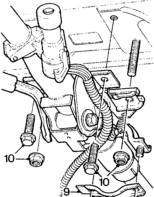 Diagram showing lower column clamp (callout 9), bolts and nuts (callouts 8, 10) securing the column top