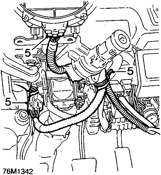 Diagram showing steering column switches and ignition switch harness multiplugs with callout number 5