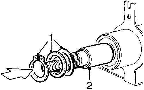 Diagram showing circlip (callout 1) and spring washer (callout 2) at the top of the inner column