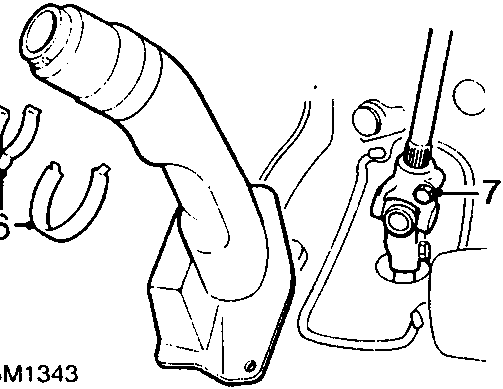 Diagram showing universal joint cover, clips (callout 6), and bolt (callout 7) on steering column