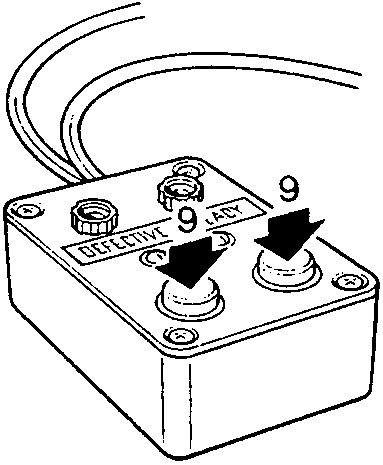 Close-up of tool SMD 4082/1 showing two operating buttons labeled DEFECTIVE and ARM being pressed by arrows