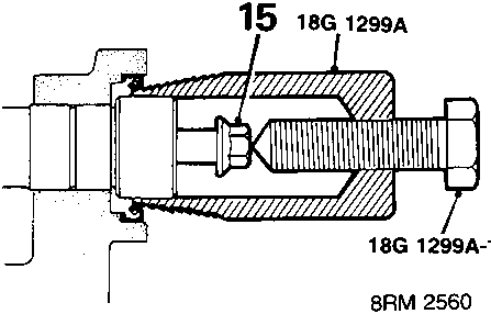 Diagram showing tool 18G 1299A being used to remove oil seal from camshaft