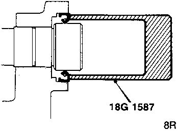 Diagram showing tool 18G 1587 fitted to a camshaft oil seal