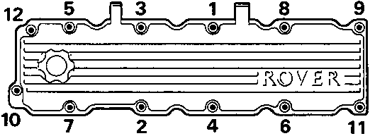 Diagram showing the sequence for tightening bolts on the camshaft cover (numbers 1-12)
