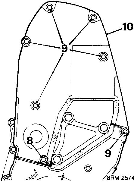 Diagram showing timing belt upper front cover with callout numbers 8, 9, and 10