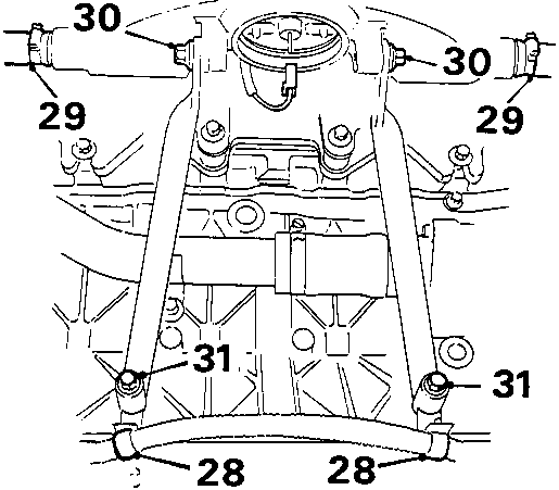 Diagram showing components 28, 29, 30, and 31 (engine harness, coolant hoses, support stays, and bolts) on the inlet manifold assembly