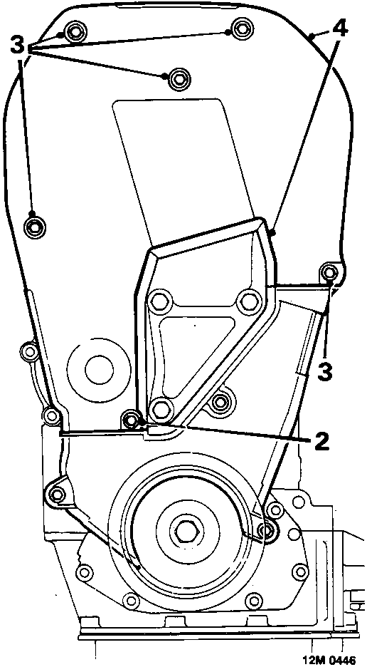 Diagram showing the timing belt upper front cover with callout numbers 2, 3, and 4