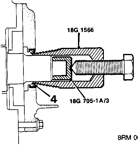 Oil seal removal using tools 18G 1566 and 18G 705-1A/3