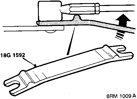 Diagram showing tool 18G 1592 being used to disconnect a gear change linkage ball joint