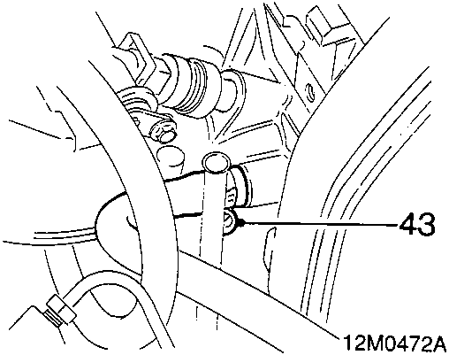 Diagram showing clip and expansion tank hose connection point on alloy inlet manifold, callout 43