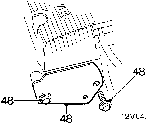 Diagram showing bolts and camshaft rear cover plate on cylinder head for K16 engine, callout 48