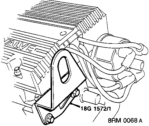 Diagram showing lifting bracket tool 18G 1572/1 fitted to cylinder head