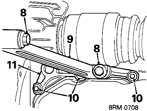 Diagram showing anti-bearing bracket, bolts and support being removed from engine