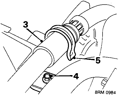 Diagram showing release of power steering hose clip and removal of securing bolt on engine mounting