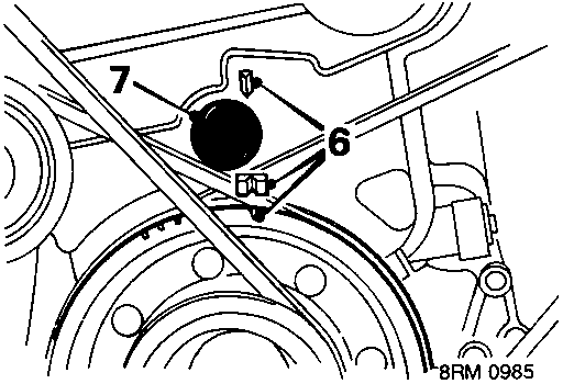Diagram showing alignment of crankshaft pulley mark with T.D.C. pointer on lower timing belt cover