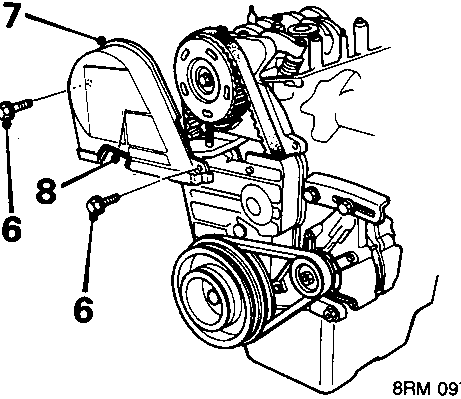 Diagram showing removal of timing belt cover bolts and withdrawal of cover from engine