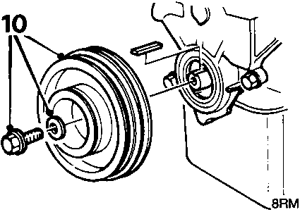 Diagram showing the crankshaft pulley being removed with a bolt and washer