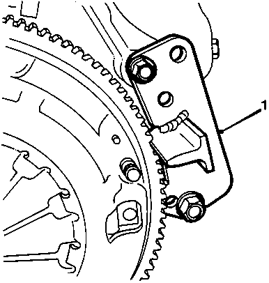 Diagram showing tool 18G 1571 locking the flywheel/drive plate
