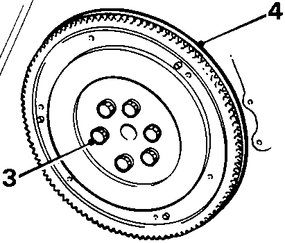Diagram of a flywheel showing callout numbers 3 and 4